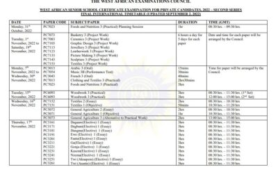 Nov/Dec 2022 Timetable: Download Full Timetable