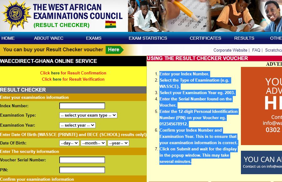 2022 WASSCE Results Checker Portal